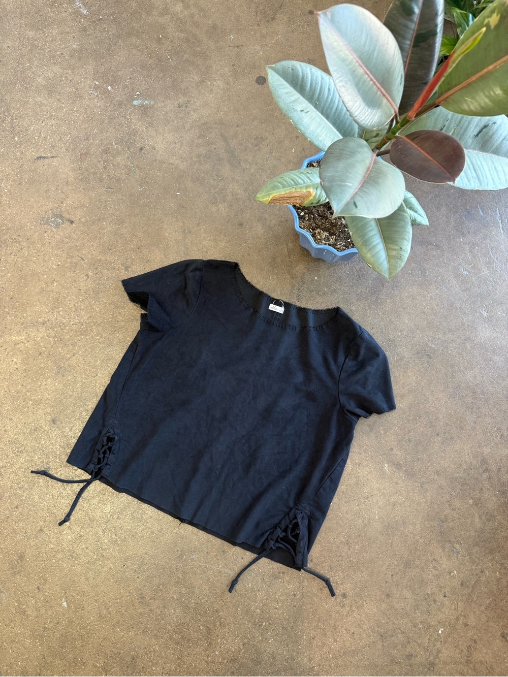 Hollister Black Short Sleeve Lace-Up Crop Top